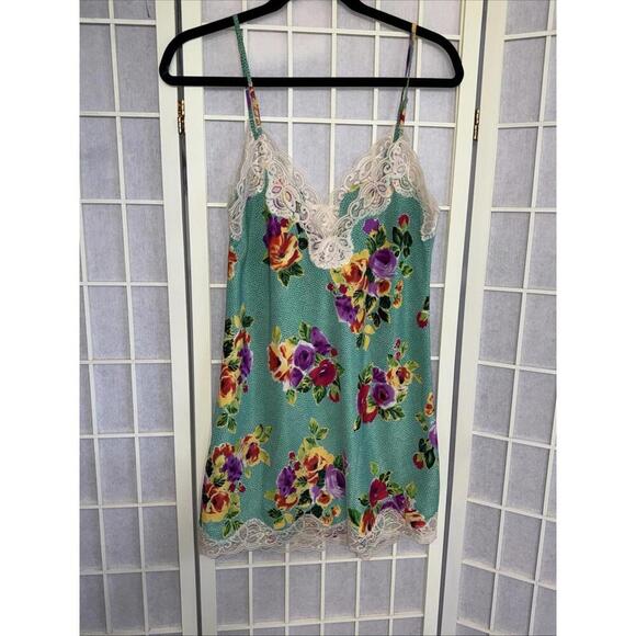 Victoria’s Secret VTG 90 Y2K Satin Lace Green Polka Dot Floral Gown Slip Dress S - Picture 12 of 12